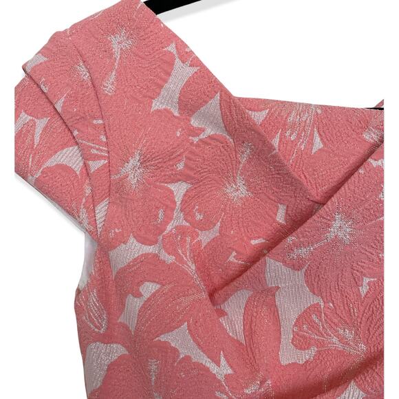 Adrianna Papell Coral Lace Sheath Dress Size 4 Cap Sleeve Cocktail Wedding - Picture 3 of 7